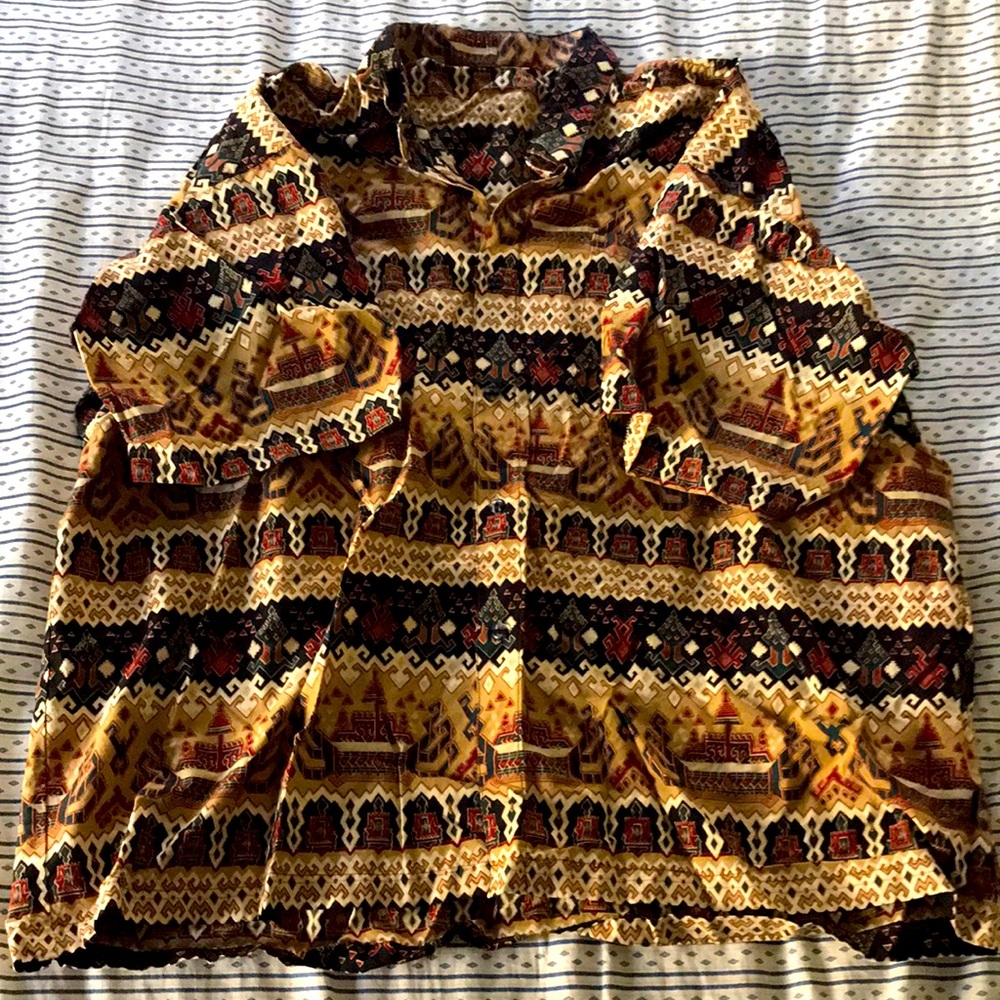 Casual Short-Sleeve Cotton Batik Button-down Shirt